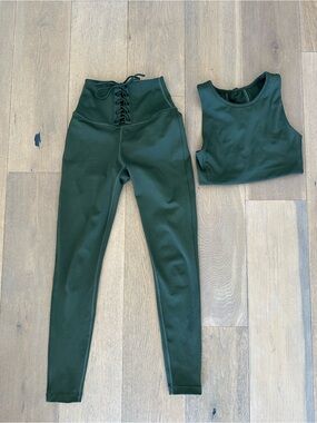 Splits59 Matching Workout Set XS Olive Lace-Up Leggings & Bra
